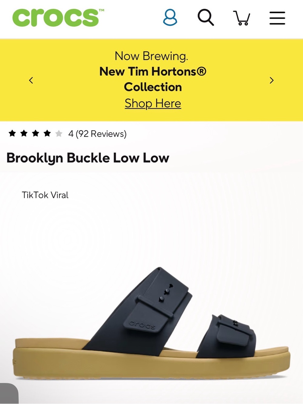 CROCS Brooklyn Buckle Low Slide — Black Straps with Tan Sole Women’s Size 11